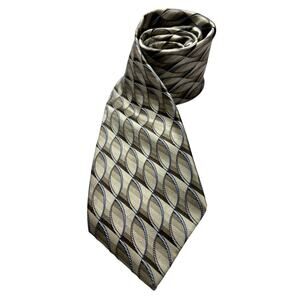 VIA EUROPA Men's 100% Silk Silver & Blue Loop Pattern Neck Tie